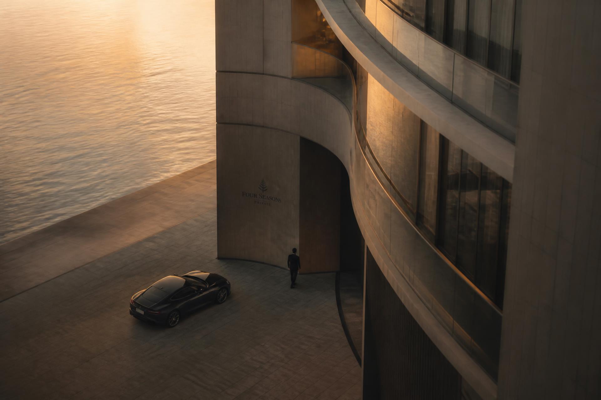 Golden hour on a modernist coastal facade